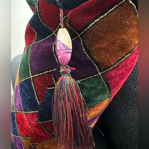 Pier 1 Imports Velvet Pillow Diamond Stitched Jewel Tones Tassels 20" - Picture 5 of 7